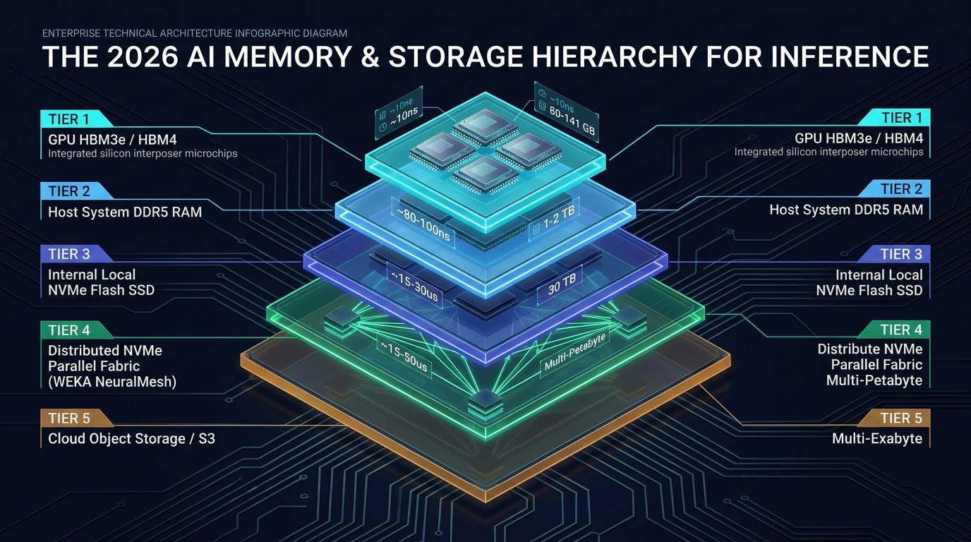 The 2026 AI Memory & Storage Hierarchy for Inference: GPU HBM, Host RAM, Local NVMe, WEKA NeuralMesh Fabric, and S3