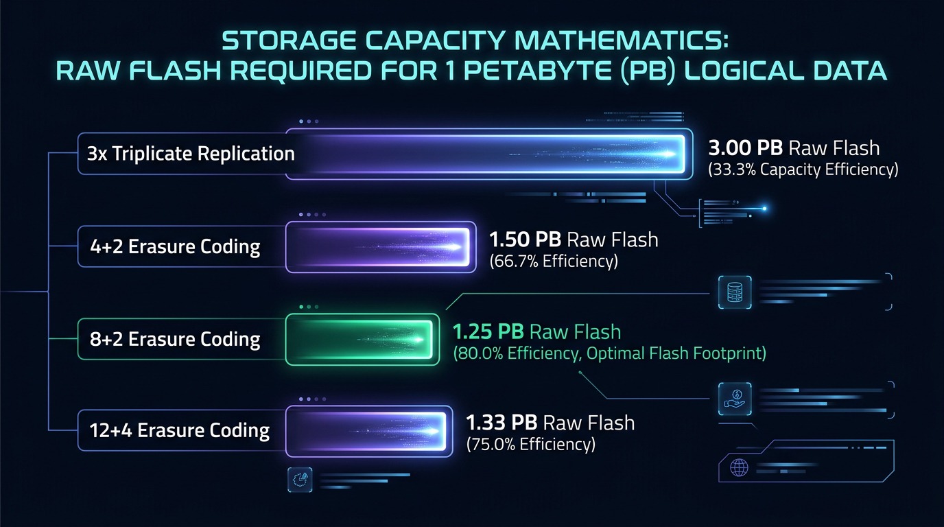 Storage Capacity Mathematics: Raw Flash Required for 1 Petabyte Logical Data across Replication and Erasure Coding