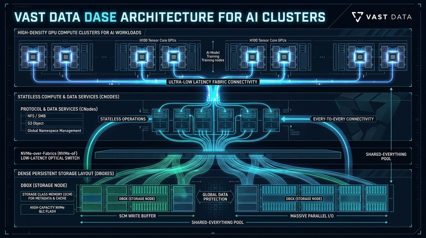 VAST Data DASE Architecture Topology: Disaggregated Shared-Everything for AI Clusters